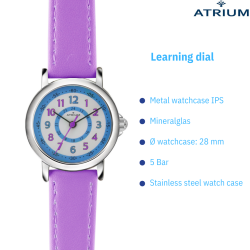 ATRIUM Children's Watch - Girls - Purple - Analogue - 5 Bar - Learning Dial - A31-108