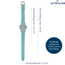 ATRIUM Kinder Armbanduhr - Mädchen - Mint - Analog - 5 Bar - Lernzifferblatt - A31-106
