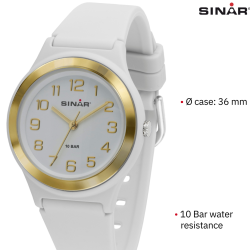 Sinar Watch - Analogue - White / Gold - 36mm - 10 Bar - Adjustable Strap 13-18,5cm
