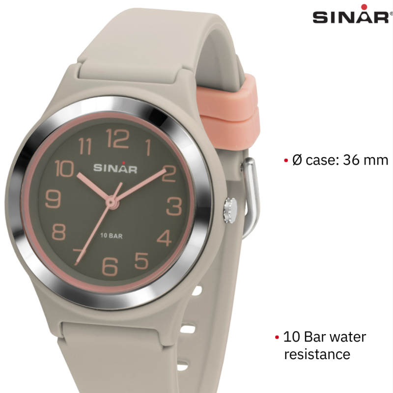 Sinar Watch - Analogue - Light Grey / Pink - 36mm - Adjustable Strap 13-18,5cm
