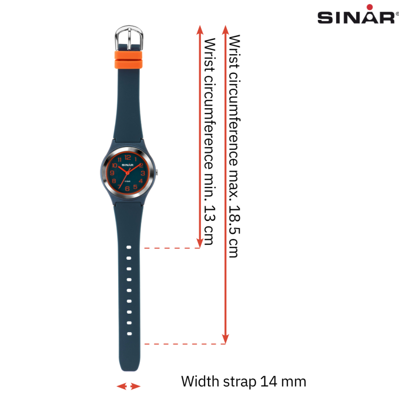 Sinar Watch - Analogue - Dark Blue / Orange - 36mm - 10 Bar - Adjustable Strap 13-18,5 cm