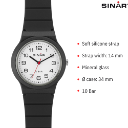 SINAR Watch - Black - Analogue - 34 mm - 10 Bar - Adjustable Strap 13-18 cm