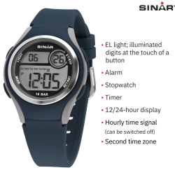 Sinar Watch - Digital - Blue / Grey - 10 Bar Waterproof - Ø 36 mm - Adjustable Strap 13-18.5 cm