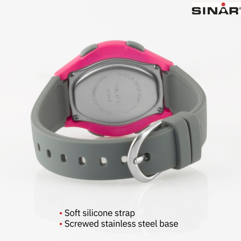 Sinar Watch - Digital - Dark Grey/Pink - 10 Bar Waterproof - Ø 36 mm - Adjustable Strap 13-18.5 cm