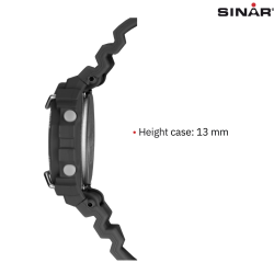 Sinar Watch - Digital - Black / Grey - 10 Bar Waterproof - Ø 40 mm - Adjustable Strap 14-19.5 cm - XE69-1 