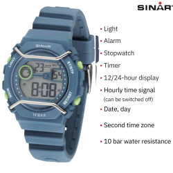 Sinar Watch - Digital - Light Blue - 10 Bar Waterproof - Ø 40 mm - Adjustable Strap 14-19.5 cm - XE69-5