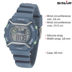 Sinar Watch - Digital - Light Blue - 10 Bar Waterproof - Ø 40 mm - Adjustable Strap 14-19.5 cm - XE69-5