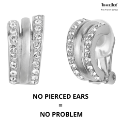 Traveller Clip-on Earrings - Silver Coloured - Crystals - Platinum Plated - 16x10mm