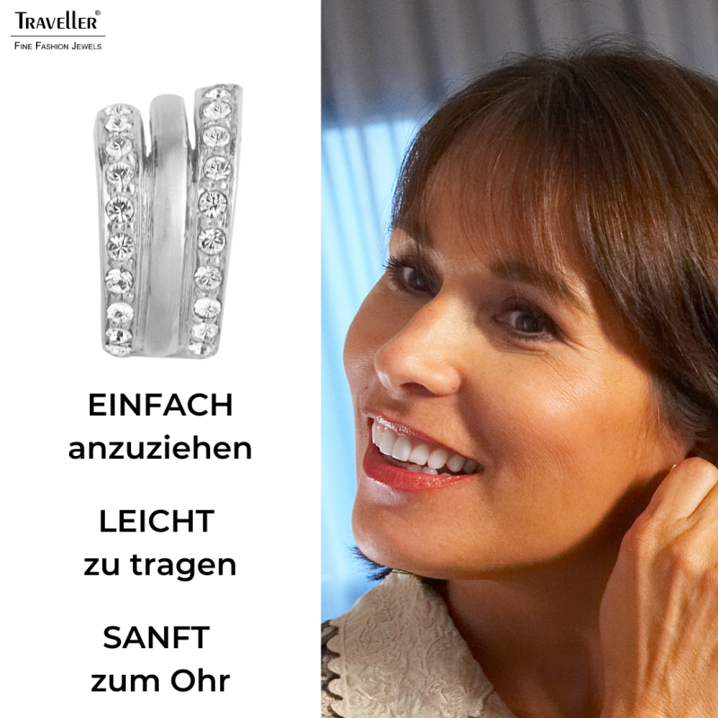 Traveller Ohrclip - Silberfarben - Kristalle - Platiniert - 16x10mm