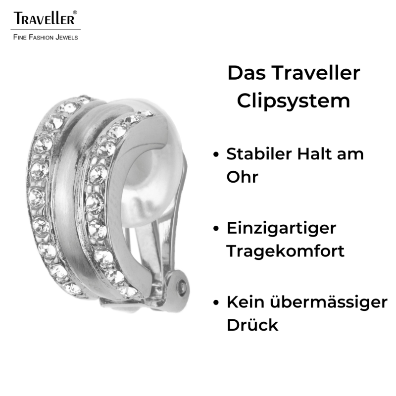 Traveller Ohrclip - Silberfarben - Kristalle - Platiniert - 16x10mm