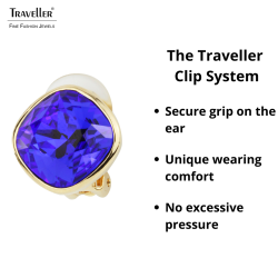 Traveller Clip-on Earrings - Gold Plated - Swarovski Crystals - Majestic Blue - 15x15 mm