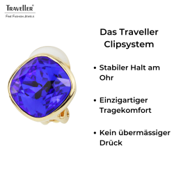 Traveller Ohrclip - Vergoldet - Swarovski Kristalle - Majestic Blue - 15x15 mm