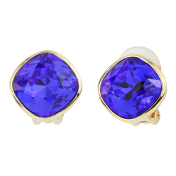 Traveller Clip-on Earrings - Gold Plated - Swarovski Crystals - Majestic Blue - 15x15 mm