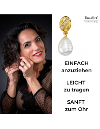 Traveller Ohrclip - Hänger - Vergoldet - Barock Perle - Weiss - Kristalle - 23x8 mm - 114254