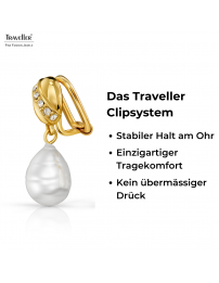 Traveller Ohrclip - Hänger - Vergoldet - Barock Perle - Weiss - Kristalle - 23x8 mm - 114254