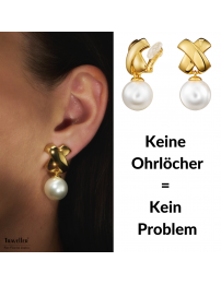 Traveller Ohrclip - Hänger - Perle - 14mm - Weiss - Kreuz - 22kt vergoldet - 32x16mm - 110506