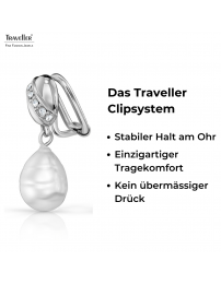 Traveller Ohrclips - Hänger - Silberfarben - Barock Perle - Weiss - Kristalle - Platiniert - 23x8 mm - 114255