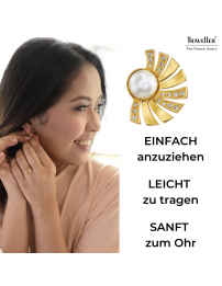 Traveller Ohrclip - Vergoldet - Perle - 8 mm - Weiß - Kristalle - Halbe Sonne - 20x15 mm - 114267