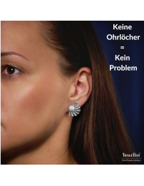 Traveller Ohrclip - Silberfarben - Perle - 8mm - Weiß - Kristalle - Platiniert - Halbe Sonne - 20x15mm - 114268