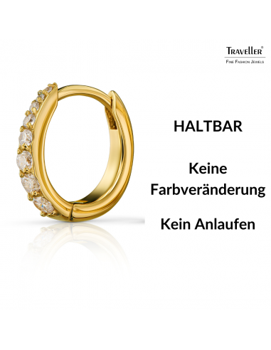 Traveller Creolen - Edelstahl - Zirkonia - Vergoldet - Goldfarben - Ø 14 mm - 166317