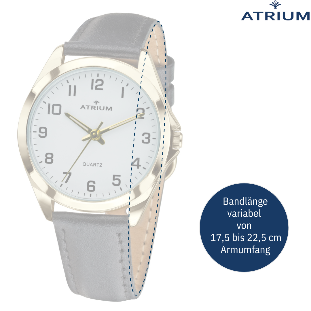 ATRIUM Herren Schwarz - A10-20 Goldfarben Leder Armbanduhr
