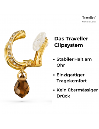 Traveller Ohrclips - Hänger - Goldfarben - Kristalle - Braun/ Topaz - Vergoldet - 30x5 mm - 157569