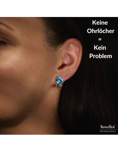 Traveller Ohrclips - Silberfarbe - Kristalle - Blau Aquamarine - Platiniert- 10 mm - 157511