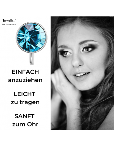 Traveller Ohrclips - Silberfarbe - Kristalle - Blau Aquamarine - Platiniert- 10 mm - 157511