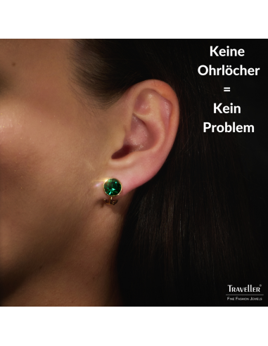 Traveller Ohrclip - Vergoldet - Kristalle - Emerald Grün- 10 mm - 157512