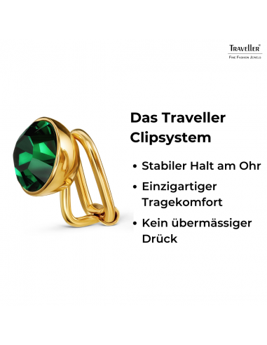 Traveller Ohrclip - Vergoldet - Kristalle - Emerald Grün- 10 mm - 157512