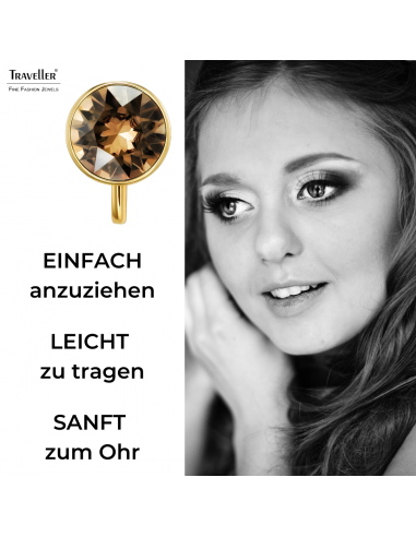 Traveller Ohrclips - Vergoldet - Kristalle - Braun / Golden Shadow - 10 mm - 157513