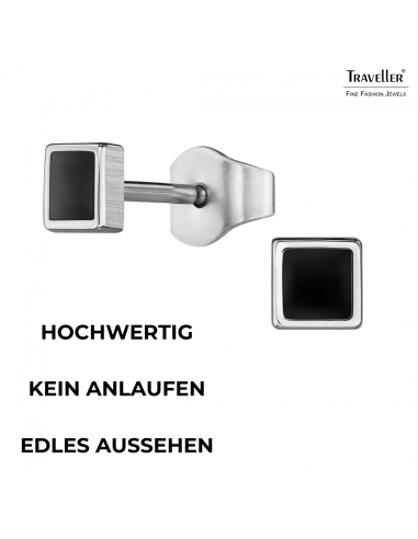 Traveller Ohrringe - Herren - Made in Germany - Edelstahl - Schwarz&Silber - Quadrat 4 mm - Nachhaltig - 171001