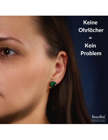 Traveller Ohrclips - 22kt Vergoldet - Echter Malachit - 10 mm - Grün - Einzigartig - 112501