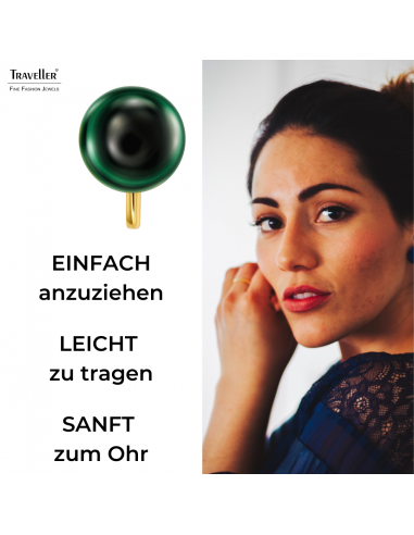 Traveller Ohrclips - 22kt Vergoldet - Echter Malachit - 10 mm - Grün - Einzigartig - 112501