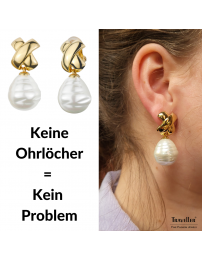 Traveller Ohrclip - Hänger - Vergoldet - Barok Perle - Weiß - 40x15mm - 110648