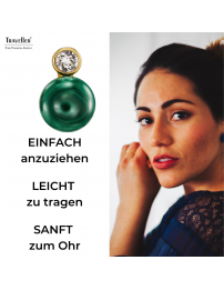 Traveller Ohrclip - 22kt Vergoldet - Kristalle - Echter Malachit - 10 mm - Grün - einzigartig - 112502
