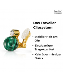Traveller Ohrclip - 22kt Vergoldet - Kristalle - Echter Malachit - 10 mm - Grün - einzigartig - 112502
