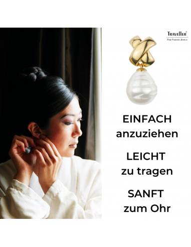 Traveller Ohrclip - Hänger - Vergoldet - Barok Perle - Weiß - 40x15mm - 110648
