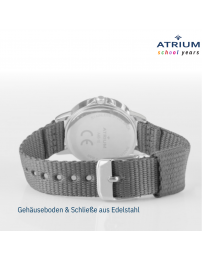 ATRIUM Uhr - Kinder - Jungen - Grau & Silberfarbe - Analog - 3 Bar - Lernzifferblatt - Nylonband - A46-10