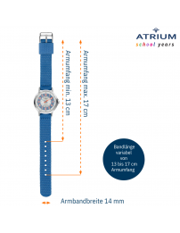 ATRIUM Kinderuhr – Jungen / Mädchen – Blau & Silber – Analog – 3 Bar – Lederzifferblatt