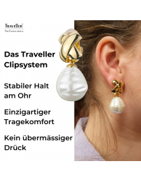 Traveller Ohrclip - Hänger - Vergoldet - Barok Perle - Weiß - 40x15mm - 110648