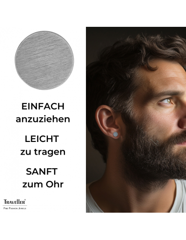 Traveller Ohrstecker - Herren - Edelstahl - Silberfarben - Matt - Rund - 8 mm - 181246