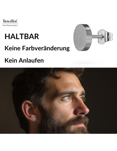 Traveller Ohrstecker - Herren - Edelstahl - Silberfarben - Matt - Rund - 8 mm - 181246
