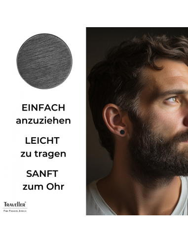 Traveller Ohrringe - Herren - Edelstahl - Schwarz PVD - Matt - Rund - 8 mm - 181247