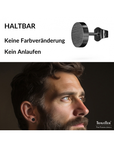 Traveller Ohrringe - Herren - Edelstahl - Schwarz PVD - Matt - Rund - 8 mm - 181247