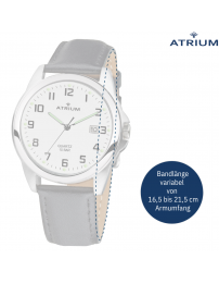 ATRIUM Herren Armbanduhr - Schwarzes Lederband - Weisses Zifferblatt - Datum - Edelstahl 10 bar - A16-10