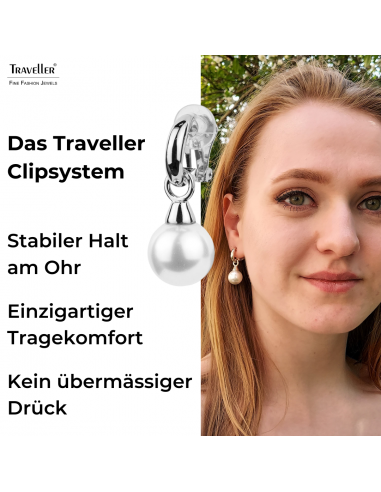 Traveller Ohrclip - Hänger - Silberfarben - Perle - 14mm - Weiß - Platiniert - 35x15mm - 114243