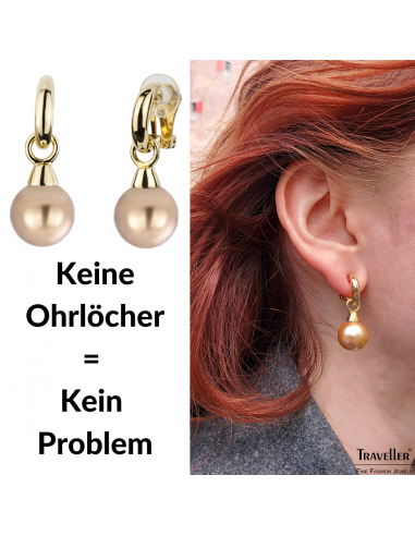 Traveller Ohrclip - Hänger - Vergoldet - Perle - 14mm - Bronze - 35x15mm - 114246