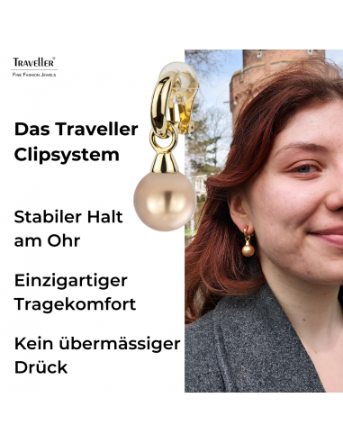 Traveller Ohrclip - Hänger - Vergoldet - Perle - 14mm - Bronze - 35x15mm - 114246