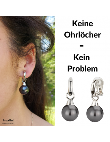 Traveller Ohrclip - Hänger - Silberfarben - Perel - 14mm - Schwarz - Platiniert - 35x15mm - 114247